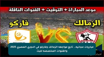 مباريات مجانية.. تابع مواجهة الزمالك وفاركو في الدوري المصري 2025 والقنوات المخصصة للبث
